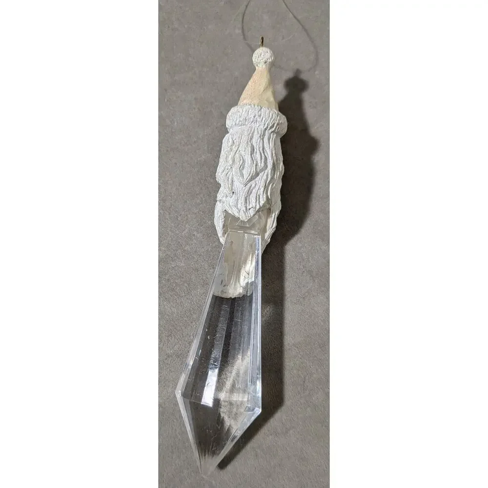 Vintage Dept 56 Father Frost Santa Icicle Ornaments Set of 2 Clear Prism